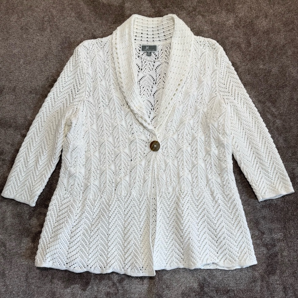 JM Collection While Knit Cardigan with Button Accent Cotton blend Women Sz M